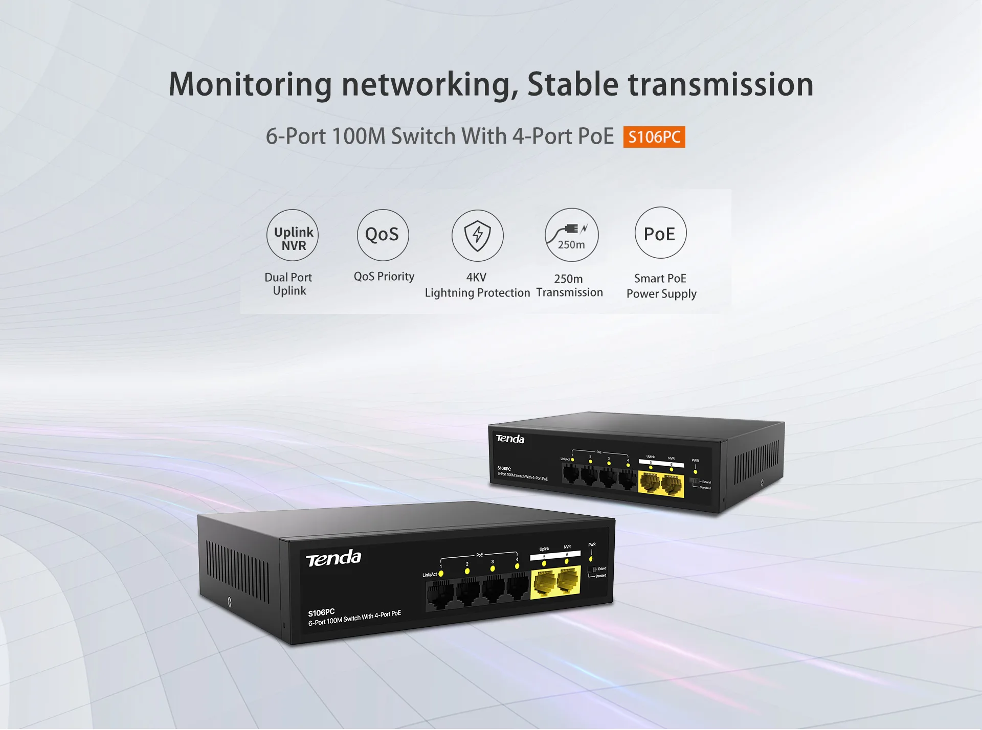 TENDA S106PC 6 Port 100M 4 Port Poe Switch Resim-1