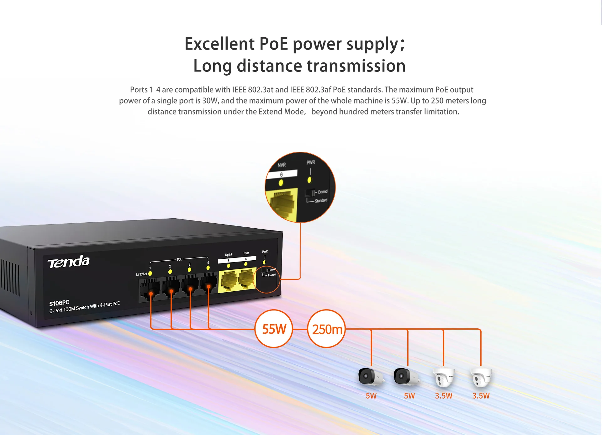 TENDA S106PC 6 Port 100M 4 Port Poe Switch Resim-2